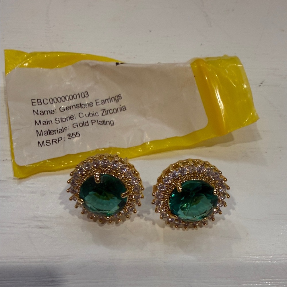 2/$35.00 - EMERALD GOLD PLATING & cubic zirconia STUDS!